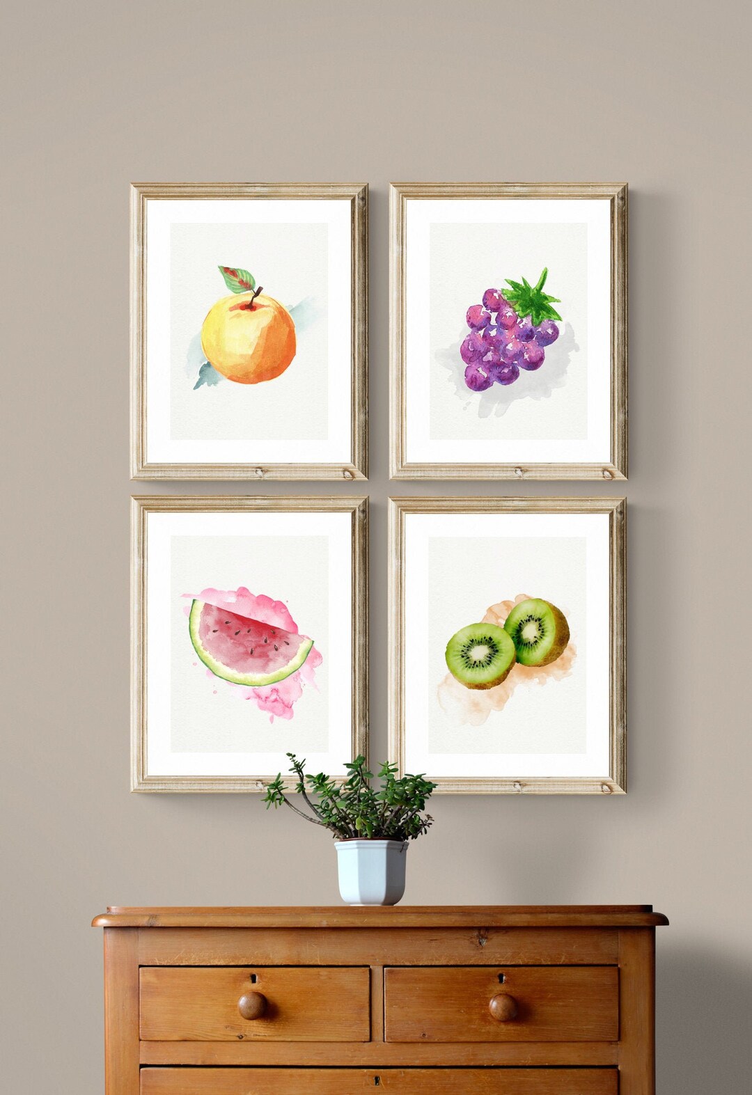 Mixed Fruit Set of 4 Prints, Kitchen Fruit Wall Art, Kitchen Wall Decor