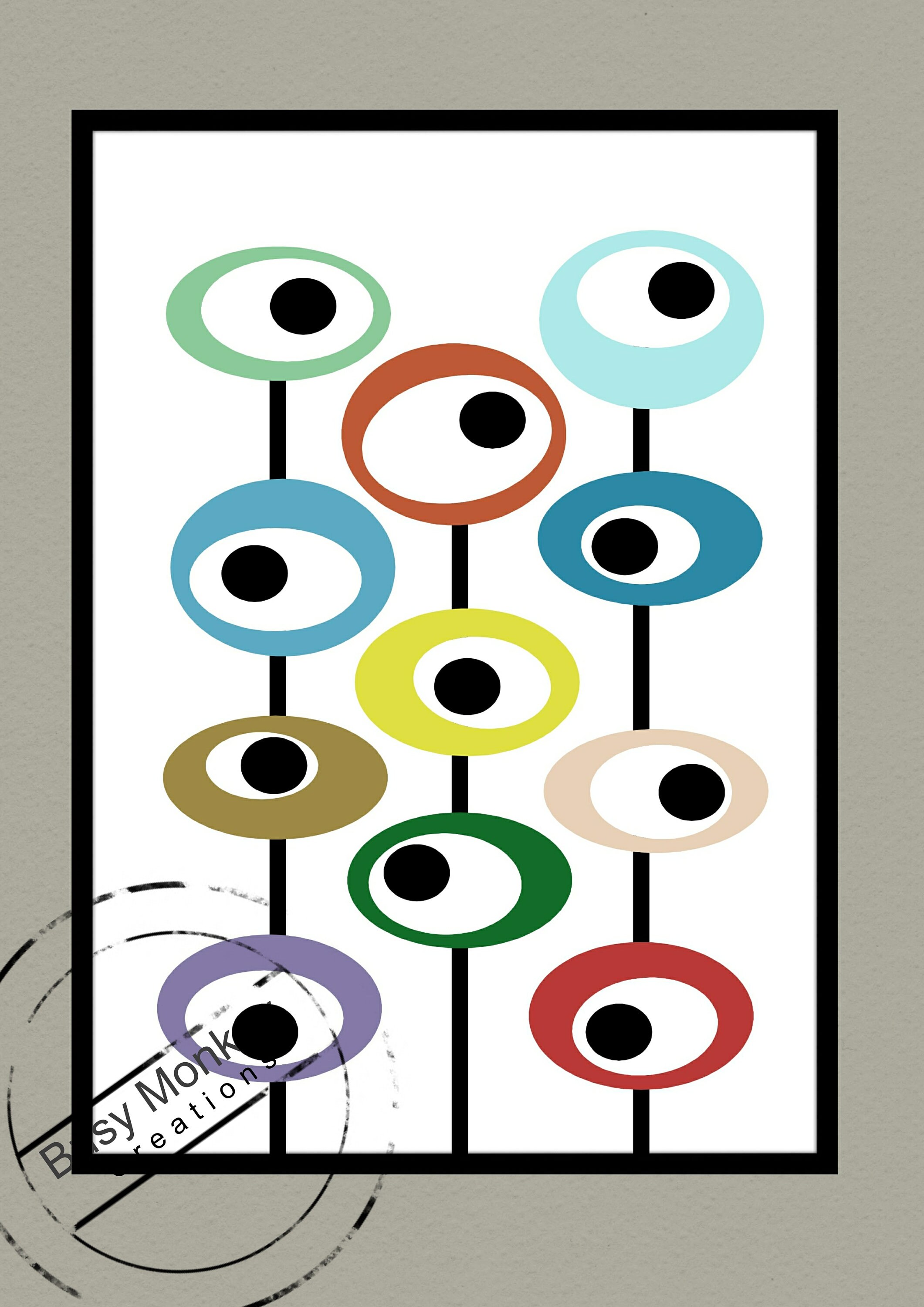 Abstract Retro Circle Art Print Modern Circle Art Minimal Etsy