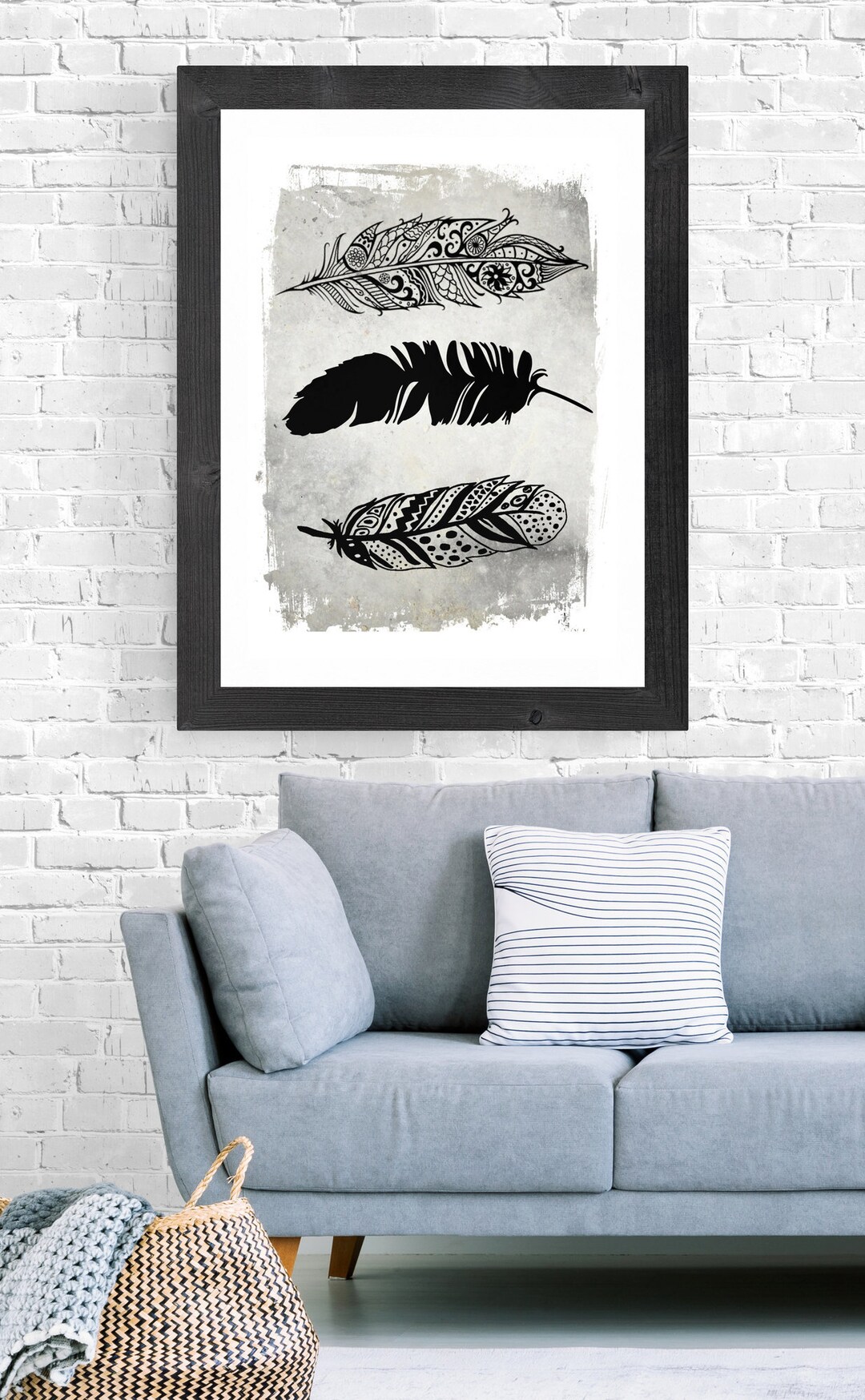 Feather Boho Pattern Art Print, Feather Boho Print, Patterned Feather