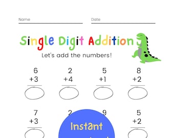 Educational Single Digit Addition Math Worksheet 1st Grade 2nd Grade 2pack