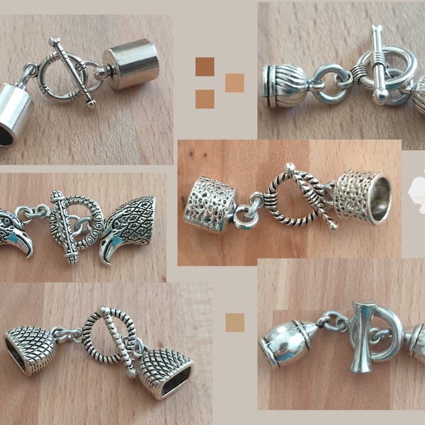 Complete end clasp, with Toggle for bracelet suitable for several cords, leather or synthetic.