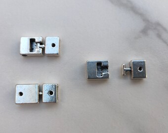 1 Silver T-clasp for bracelet suitable for 6x2mm flat leather or 2mm doubled or tripled leather cord