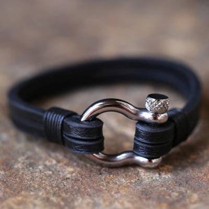Fermoir manille lyre ou droit en acier inoxydable pour bracelet cuir, para corde. image 4