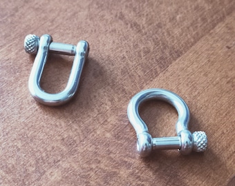 Fermoir manille lyre ou droit en acier inoxydable pour bracelet cuir, para corde.