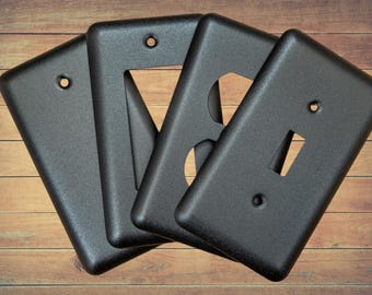 Rustic Black Cast Powder Coated Metal Switch Plate, Round Corner