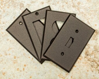 Oil Rubbed Bronze Cast powder coated Toggle, Rocker, Duplex, and Blank standard size metal switch plates