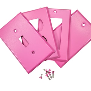 Pink Bubblegum Texture powder coated Toggle, Rocker, Duplex, and Blank metal switch plates- available in standard, mid-size, and over-size