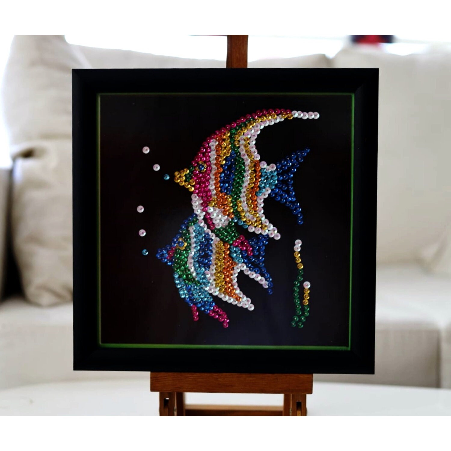 Fishes Sequin Art Handmade Framed Wall Décor Etsy