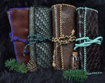 Leather Spice Kit for Backpacking - 6 Jars- FOUR STYLE OPTIONS