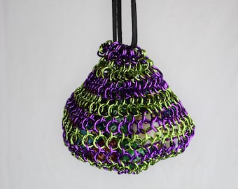 Green and Purple Chainmail Dice Bag