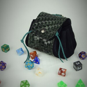 Leather Drawstring Pouch with Snap Closure and Loop for Belt Attachment