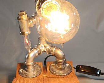 Steampunk Robot Desk Lamp | Handmade Industrial Pipe Lighting