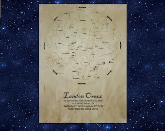 Personalized Celestial Sky Chart: Handcrafted Birch Constellation Map