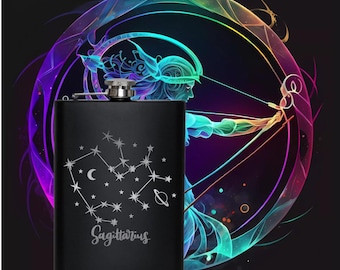 Zodiac | Astrology | Libra | Scorpio | Sagittarius | Capricorn | Aquarius | Pices | Hip Flask | 8oz