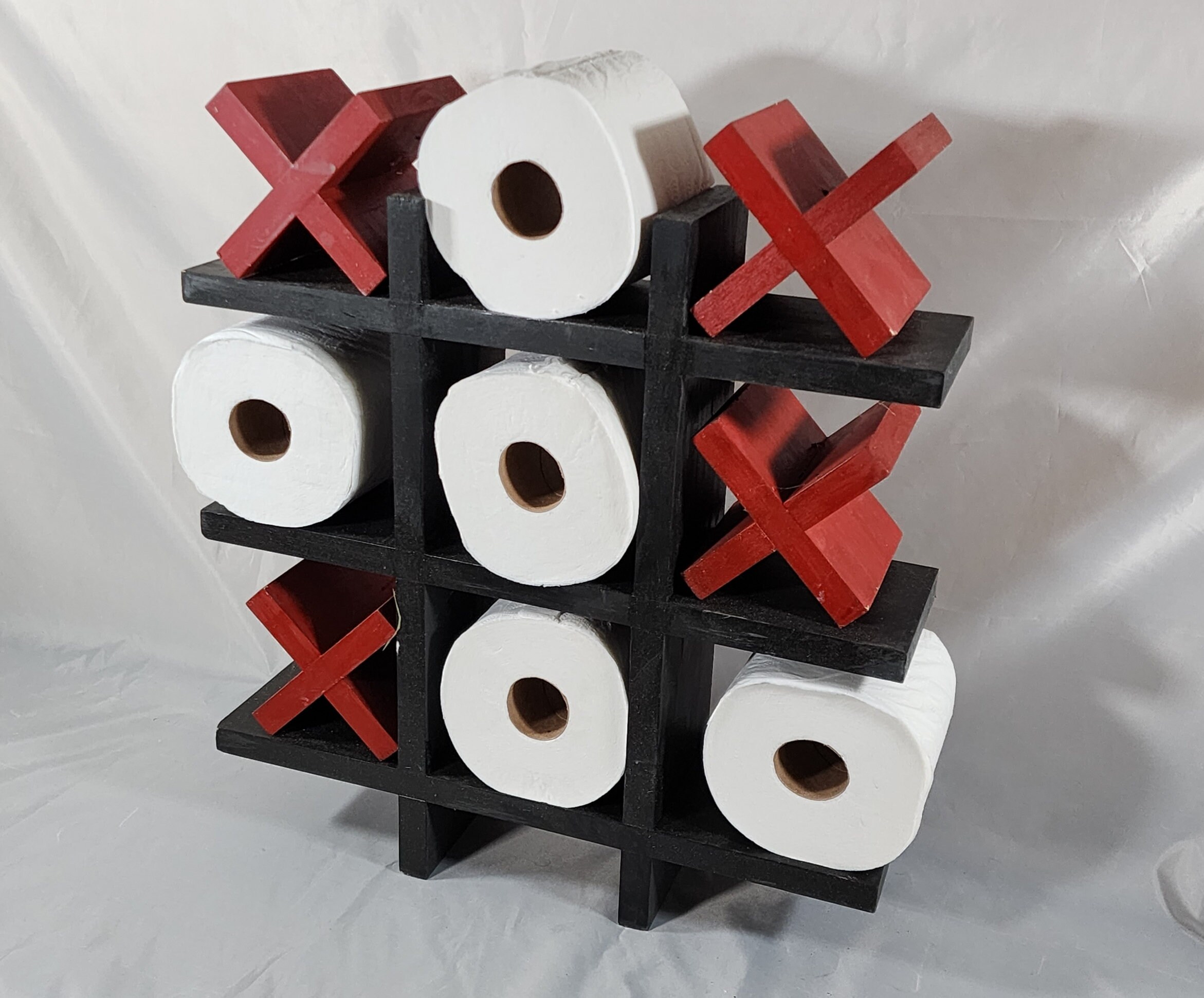 Handcrafted TicTacToe Toilet Paper Holder Unique Bathroom Decor