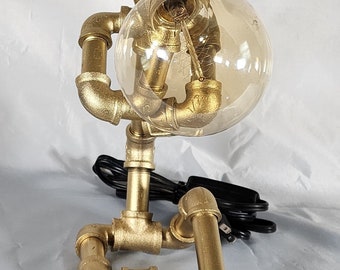 Handcrafted Steampunk Robot Lamp: Industrial Edison Lighting