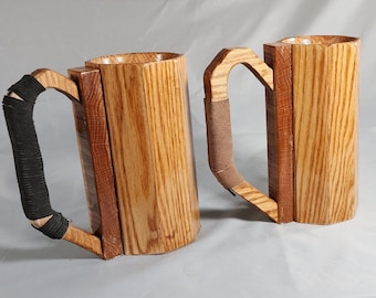 Oak Mug | Octagonal Design | Leather Grip | Barware | Beverage Service | Tap a Keg | Beer
