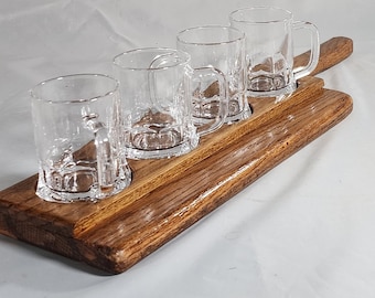 Beer Flight | Tasting Set | Four 5 oz Glasses | Rustic Home | Bar Accessories | Handcrafted Oak | Beer Sampler