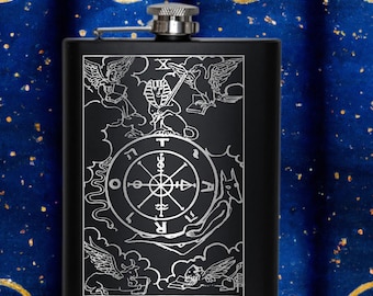 Engraved Tarot Card Flask: Stainless Steel 8oz Mystique