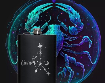 Zodiac | Astrology | Aries | Taurus  | Gemini | Cancer | Leo | Virgo | Hip Flask | 8oz