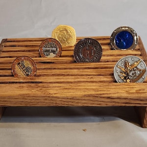 Challenge Coin Rack| Geo Coin Holder | Hand-Crafted | Oak | Display Stand