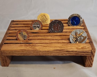 Challenge Coin Rack| Geo Coin Holder | Hand-Crafted | Oak | Display Stand