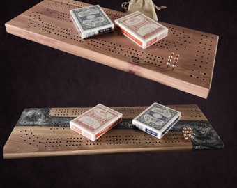 Handcrafted Wood Cribbage Board: Rustic Card Game with Pegs