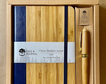 Set de regalo personalizado de diario de bambú y pluma estilográfica