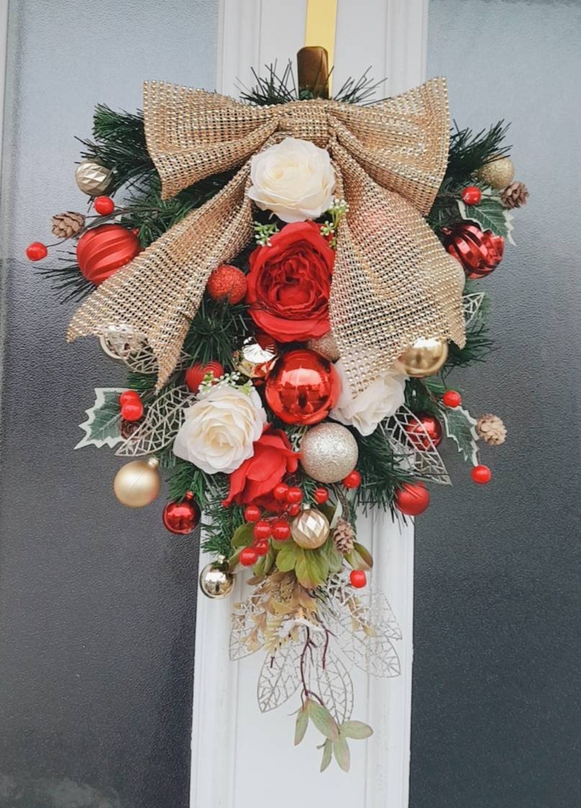 Christmas Wreath UK Christmas Tear Drop Swags for Front Door Etsy UK
