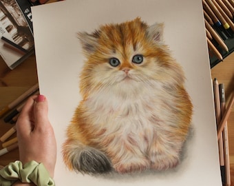 Cat original portrait drawing pastel pencil animal art