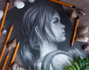 Ellie The Last of Us original portrait drawing pencil fanart Naughty Dog TLOU