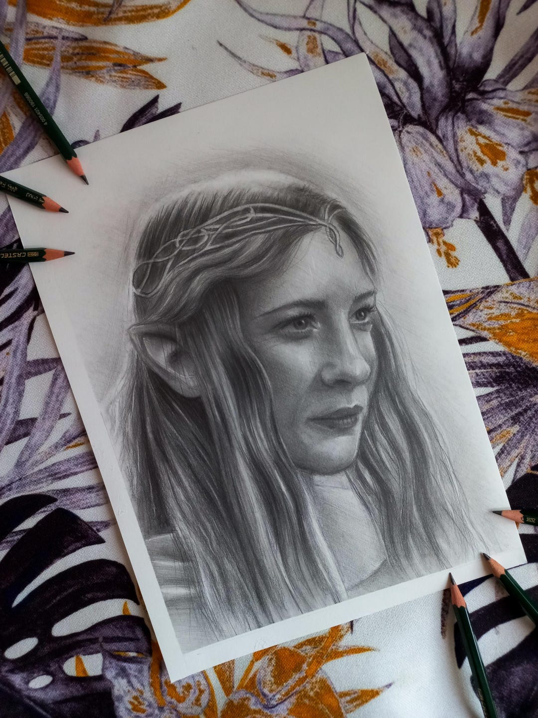 Galadriel Lord of the Rings Cate Blanchett Original Portrait Drawing ...