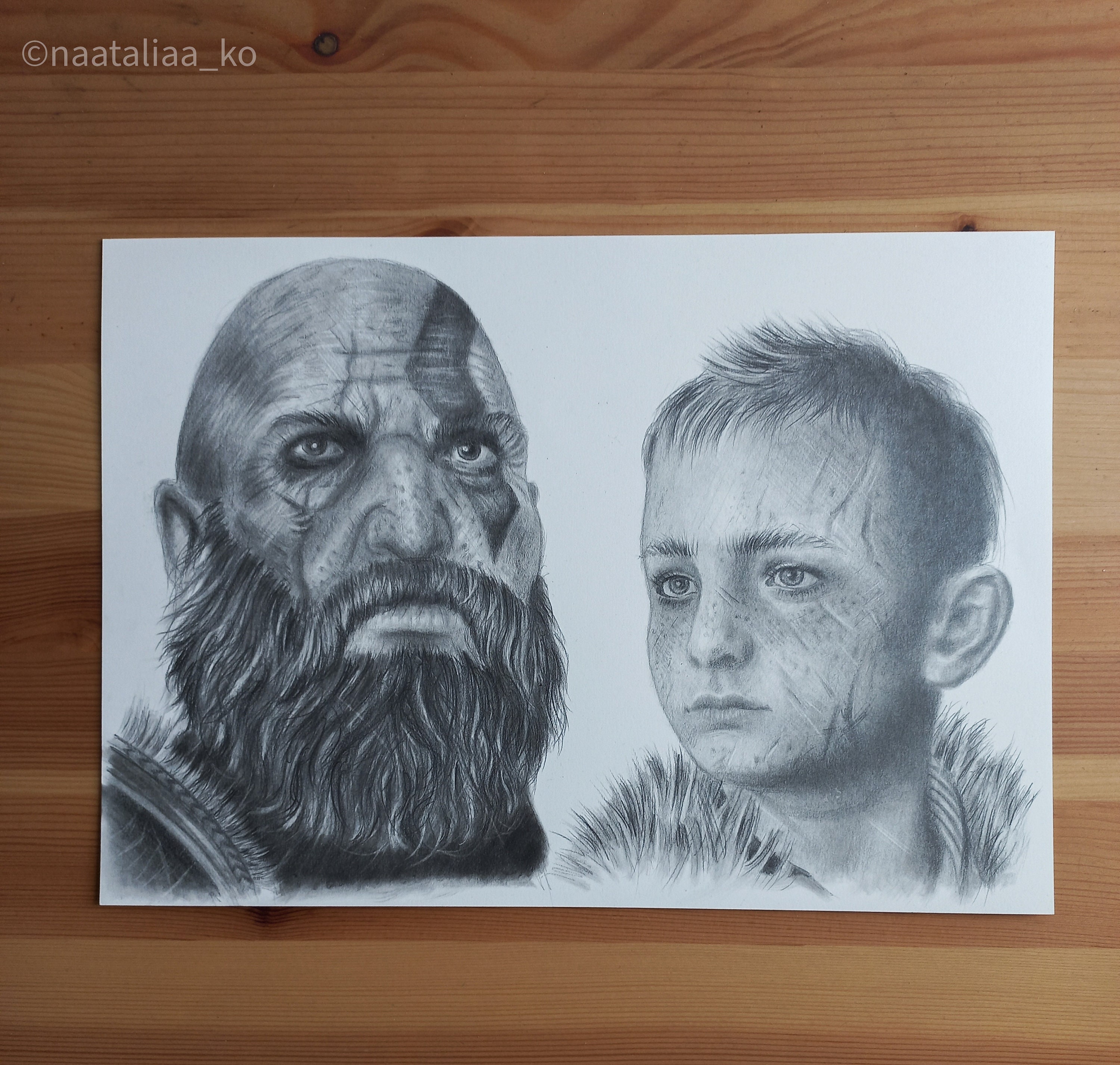 Kratos Atreus God of War Original Portrait Drawing Pencil Fanart Santa ...
