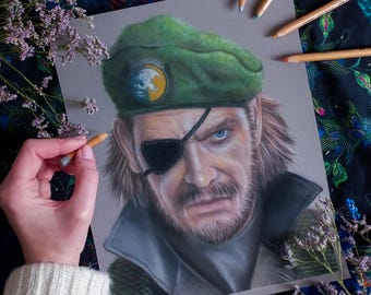 Big Boss Metal Gear original portrait drawing pastel pencil fanart