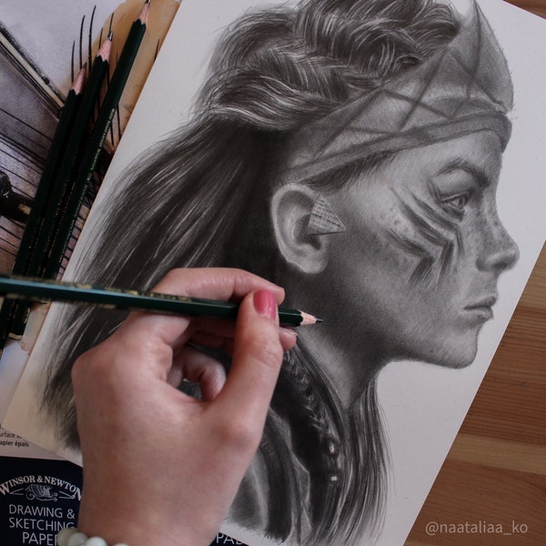 Aloy Horizon Zero Dawn original portrait drawing pencil fanart Guerrilla Games