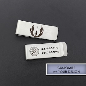 Personalisierte Geldspange, Business Logo Geldspange, Star Wars Geldbeutel, Jubiläumsgeschenk für Papa, Groomsmen Geschenk, Geldspange mit Gravur