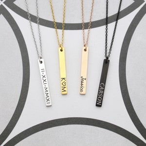 Dainty Vertical Bar Necklace, Personalized Bar Necklace Pendant, Kids Names Necklace, Dainty Chain Necklace for Mom, Girlfriend Necklace image 1