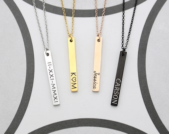 Dainty Vertical Bar Necklace, Personalized Bar Necklace Pendant, Kids Names Necklace, Dainty Chain Necklace for Mom, Girlfriend Necklace