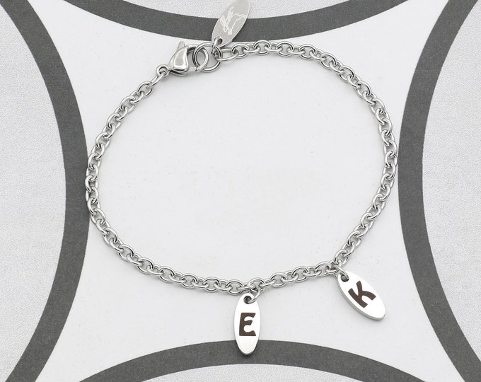 Personalized Initial Tag Bracelet, Custom Initial Bracelet, Silver Gold Chain Letter Bracelet, Mom Gift Bracelet, Friendship Bracelet