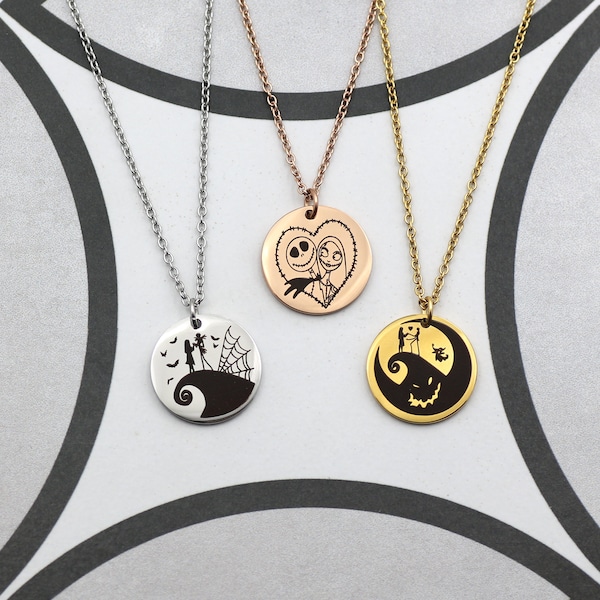 Nightmare Before Christmas Personalized Necklace, Sally and Jack Skellington Necklace, Sally Ragdoll, Tim Burton's Necklace, Jack Sally Love