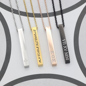 3D Bar Necklace, Personalized Pendant Necklace for Women, 4 Sides Name Necklace, Gift for Mom, 3D Family Name Necklace