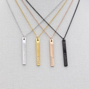 Dainty Vertical Bar Necklace, Personalized Bar Necklace Pendant, Kids Names Necklace, Dainty Chain Necklace for Mom, Girlfriend Necklace image 4