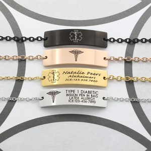 Medical Alert Bracelet Gloss, Personalized Medical Id Bracelet Women, Medical Jewelry Bar Bracelet Mens, Allergy Alert, Emergency Bracelet