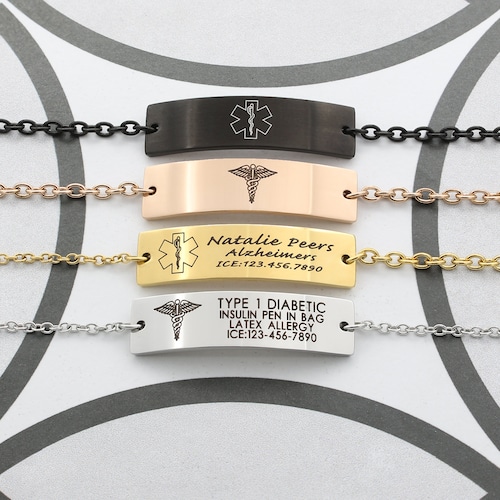 Medical Alert Bracelet Custom Medical ID Bar Bracelet Etsy