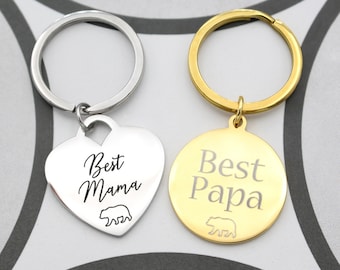 Mama Bear Papa Bear Keychains, Custom Keychain for Mom, Personalized Keychain for Dad, Heart Keychain Gift, Gift for Mom, Gift for Dad