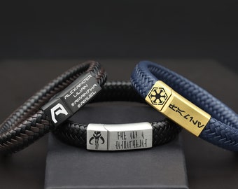 Aurebesh Star Wars Bracelet for Men, Personalized Jedi Order Bracelet, Womens Mandalorian Bracelet, Dad Gift, Stainless Magnetic Bracelet