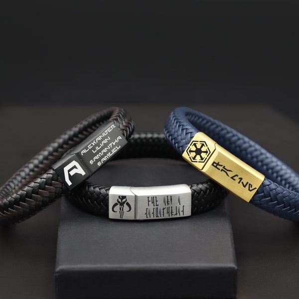 Aurebesh Star Wars Bracelet for Men, Personalized Jedi Order Bracelet, Womens Mandalorian Bracelet, Dad Gift, Stainless Magnetic Bracelet