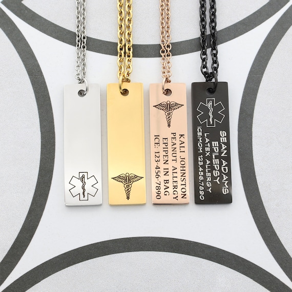 Collana Medical Alert Personalizzata In Acciaio Inox Con Tesserino Di Emergenza - Uomo E Donna