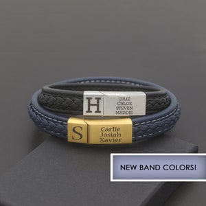 Mens Custom Name Bracelet, Personalized Family Leather Mens Bracelet Dad Gift, Monogram Bracelet, Christmas Gift for Husband, Fathers Day