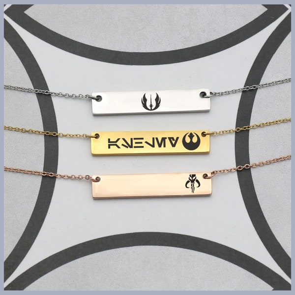 Star Wars Aurebesh Name Necklace, Jedi Order Custom Rebel Alliance Star Wars Symbol Necklace, Star Wars Fan Jewelry, Galactic Empire Sith